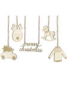 10 stk Tags i Treverk med 5 Forskjellige Juledesign