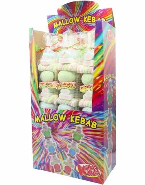 12 stk Mallow Kebabs - 40 cm Stænger med Forskellige Marshmallows - Hel Kasse 1,2 kg