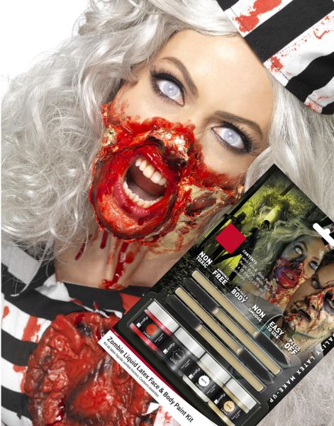 Horror Zombie Sminkesæt med Flydende Latex 4x 29,5 ml med 4 stk. Børster uden AMMONIAK