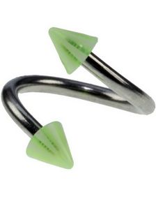 Curve Øjenbrynspiercing med Grønne og Hvide Spikes - 1.2 x 8 mm
