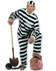 Stribet Sort og Hvidt Fangekostume med Nummer
