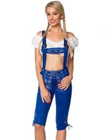 Lang Royal Blå Lederhosen til Dame med Lommer og Broderi