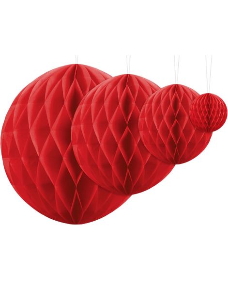 Rød Honeycomb Ball VELG STØRRELSE 10-40 cm