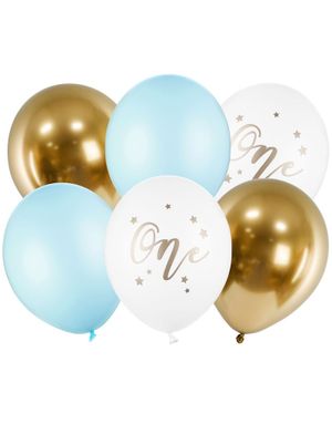 6 stk 30 cm - Ballongbukett for Bursdag med Teksten One