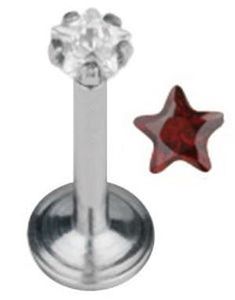 Labret Piercing med Stjerneformet Rød Sten