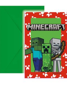 6 stk Invitationer med Konvolutter - Minecraft Party