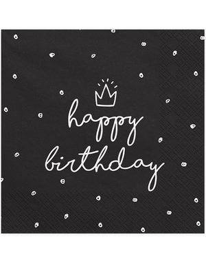 20 stk Sorte Happy Birthday Servietter 33x33 cm