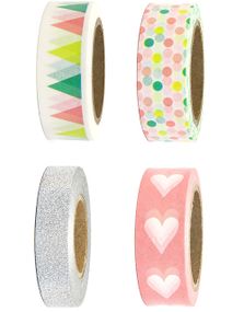 4 stk Farverig og Sølvfarvet Washi / Dekortape 40 meter