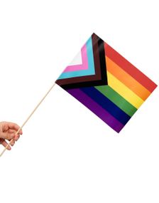 10 stk LGBTQ+ Progress Pride Papirhåndflagg 20x30 cm