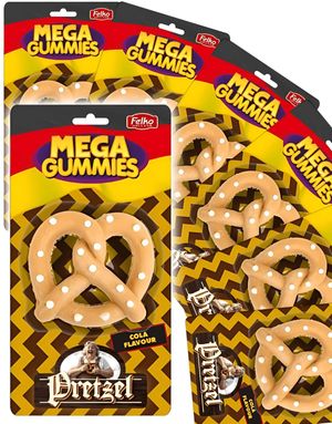 10 stk Mega Gummies German Pretzel - Vingummi Saltkringle med Colasmak - Hel Æske 1,2 kg