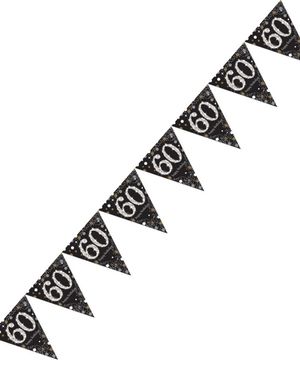 60-Års Fejring - 4 Meter Sort Glitrende Flagbanner