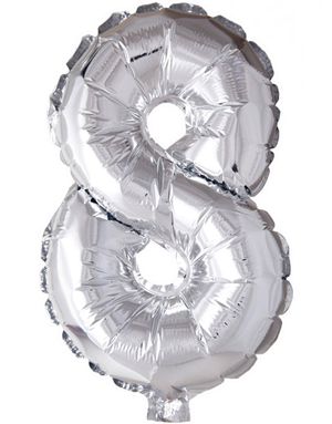Tallet 8 - Sølvfarvet 35 cm Lille Folieballon