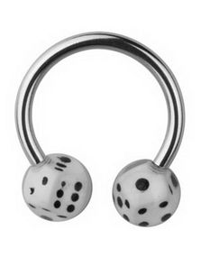 Rund Øjenbrynspiercing m/Hvide Terninger - 1.6 x 12 mm