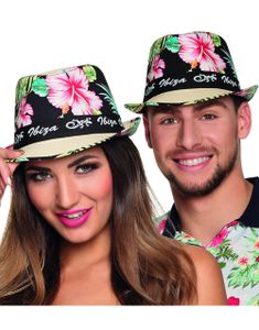 Beige Ibiza Stråhat med Hawaii-Motiv