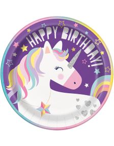 8 stk Paptallerkner 23 cm - Happy Birthday Unicorn