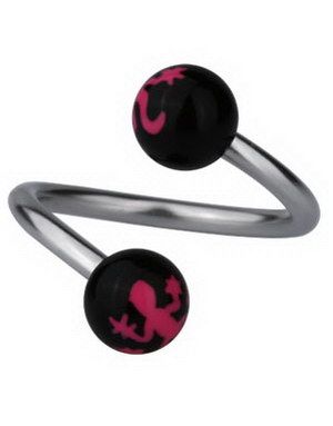 Øjenbrynspiercing med Salamander - Sort/Rosa - 1.2 x 10 mm