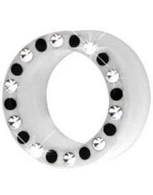 Silikone Piercing Tunnel i Hvid med Sorte & Klare Sten