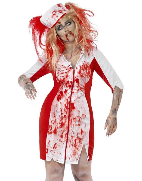 Zombie Sygeplejerske Damekostume med Hovedbeklædning