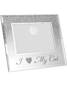 I Love My Cat - Sølvfarvet Fotoramme med Glitter 21x17 cm