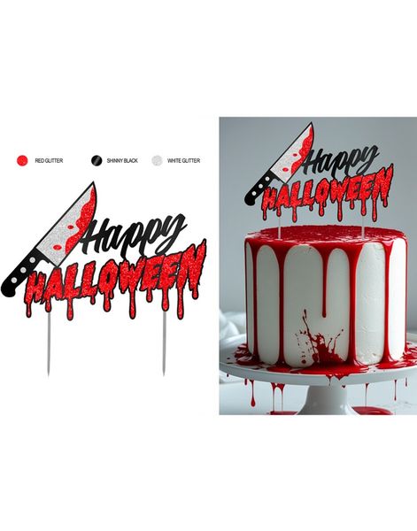 Blodig Kniv "Happy Halloween" – Glitrende Kagetop