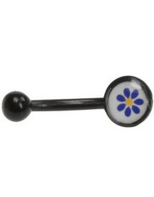 Sort Banan Øjenbrynspiercing med Blå Blomst - 1.2 x 8 mm