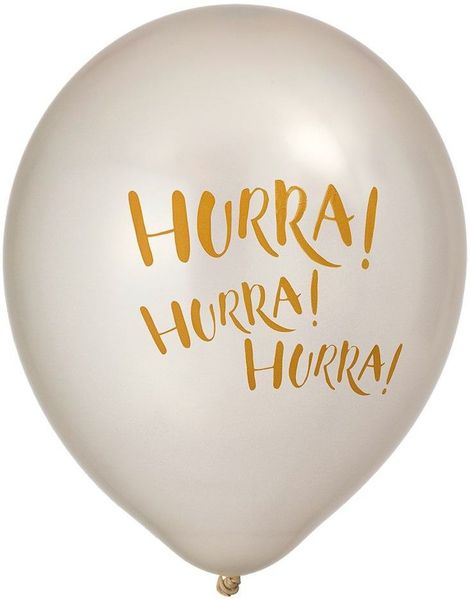 6 stk Perlehvide Hurra Balloner 30 cm
