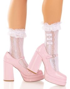 Ankelsokker med Hjerter, Rysjekant og Mini-Sløyfer – Hvit