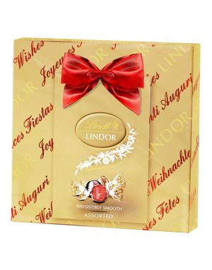 Lindt Lindor Assorted Milk Chocolate Truffles Gift Wrapped Box - Assorterte Sjokoladetrøfler med Fyll i Gaveeske 287 gram