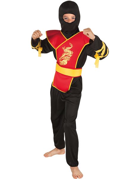 Sort og Rødt Ninjakostume til Børn