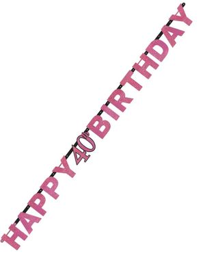 Glitrende Rosa Happy 40th Birthday Banner