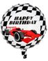 Happy Birthday - Rund Folieballong med Racingmotiv 45 cm