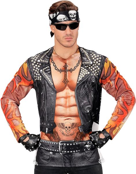 Fotorealistisk Biker T-shirt med Lange Ærmer til Mænd