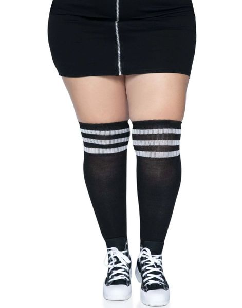Atletisk 3-Stripede Svart og Hvit Knesokker - Plus Size