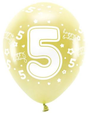 5 Tall - 6 stk Lys Metallisk Gull Tallballonger 33 cm - ECO Ballonger