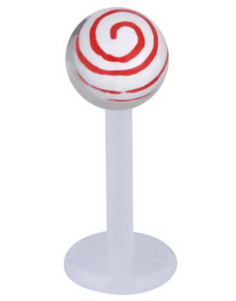Labret m/Stribet Op Kugle - Hvid/Rød - Strl 1,2x8x4mm