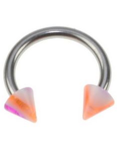 Rund Øjenbrynspiercing med Hvid, Orange og Rosa Spike Kugler - 1.2 x 8 mm