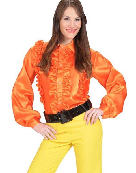 Satin Skjorte m/Flæser-  Orange