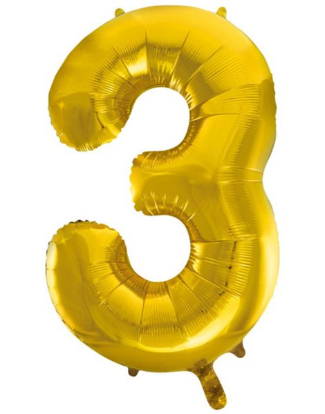 Tallet 3 - Guldfarvet JUMBO Folieballon 86 cm