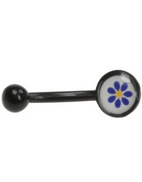 Sort Banan Øjenbrynspiercing med Blå Blomst - 1.2 x 8 mm