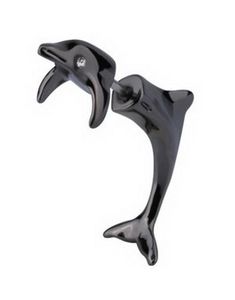 Fake Piercing med 3D formet Delfin - Sort