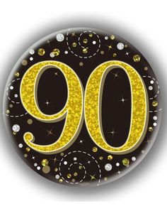  90-års Fejring Sort og Guld Holografisk Stor Button/Badge