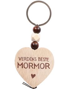 Nøkkelring med Trehjerte og Perler - Verdens Beste Mormor