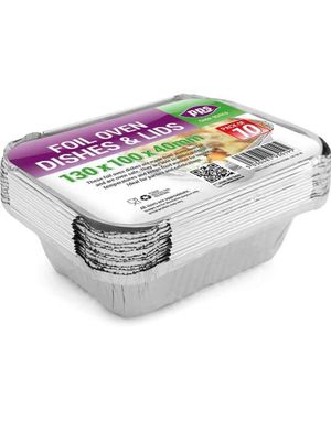 10 stk Små Rektangulær Foliebeholdere til Mat med Lokk 13x10x4 cm