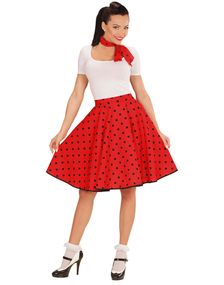 Rødt 50'er Polka Dot kostumeskørt og Skærf