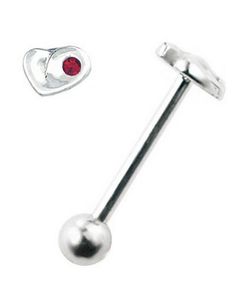Tungepiercing Hjerteformet Topkugle & Rød Sten