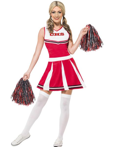 Cheerleader Kostume i Rødt og Hvidt