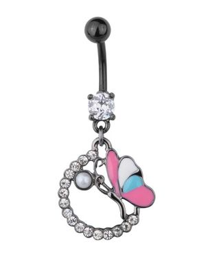 Smuk Piercing til Navle med Sommerfugl - Sort