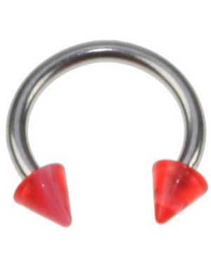 Rund Øjenbrynspiercing med Røde og Hvide Spike Kugler - 1.2 x 8 mm