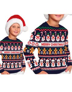 Blå "Merry Christmas" Juletrøje med Forskellige Julemotiver til Børn