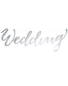 Wedding - Sølvfarvet Bogstavbanner med Tråd 44 cm